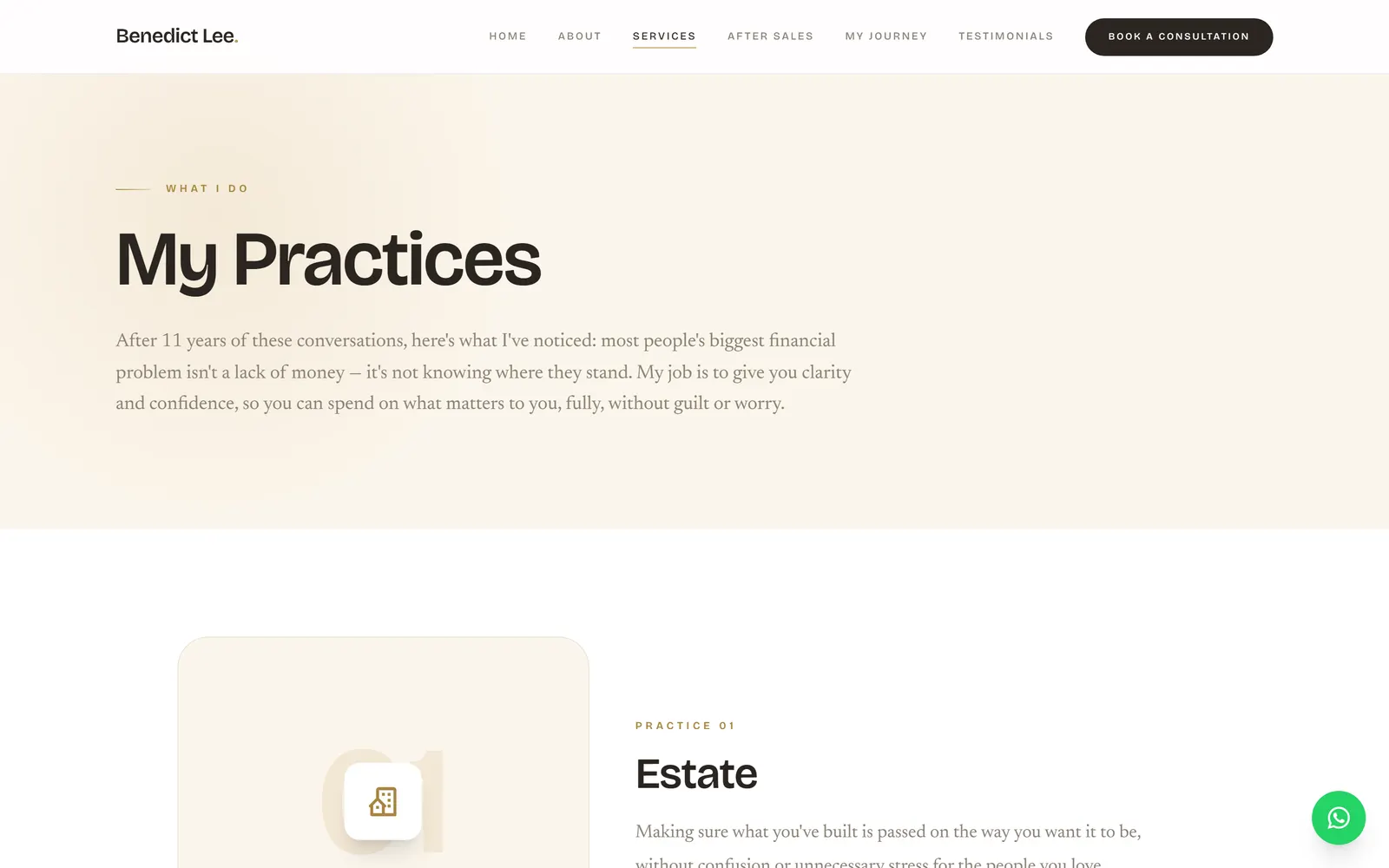 The practices page of the same site, with one block for each practice