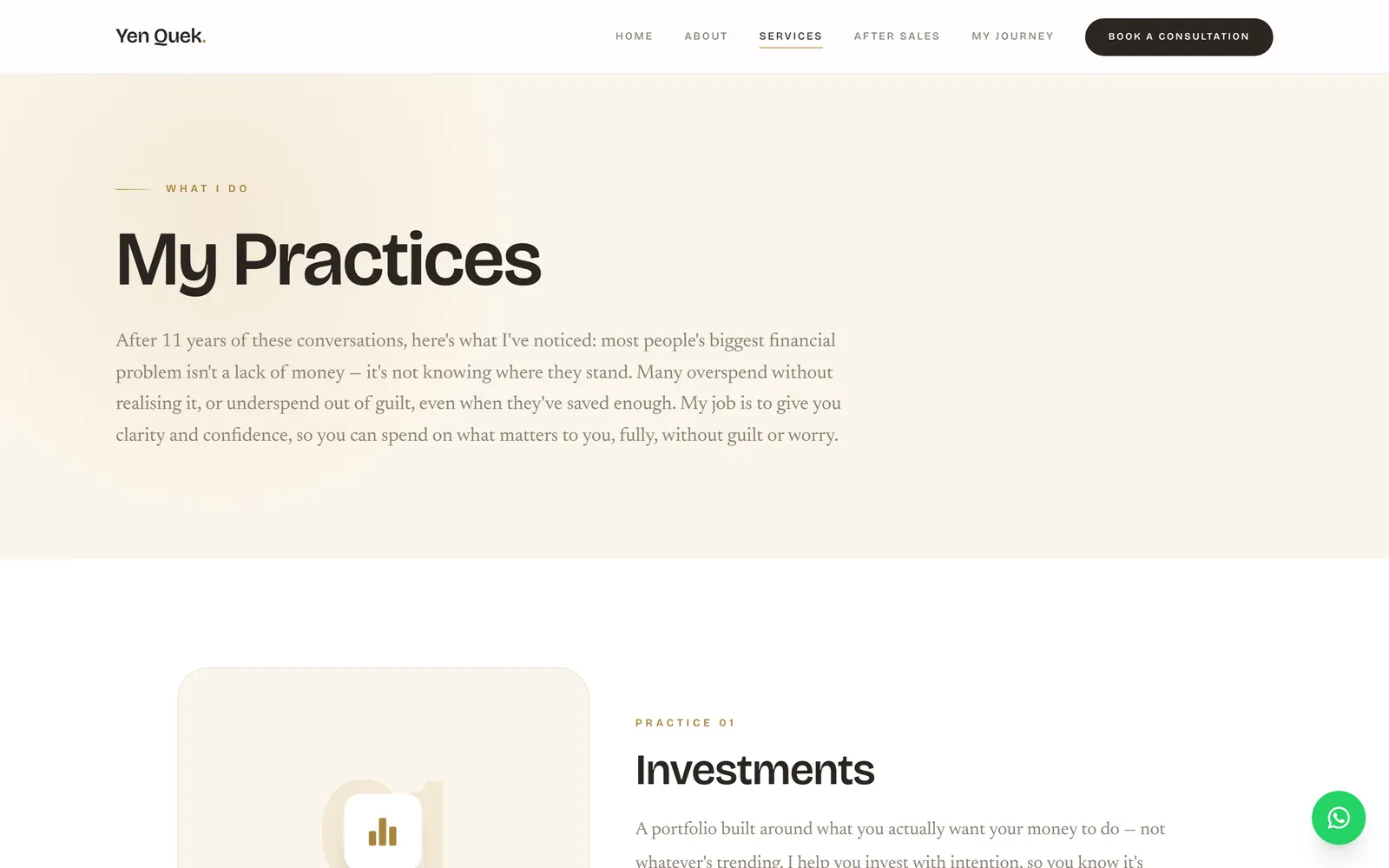 The practices page of the same site, with one block for each practice
